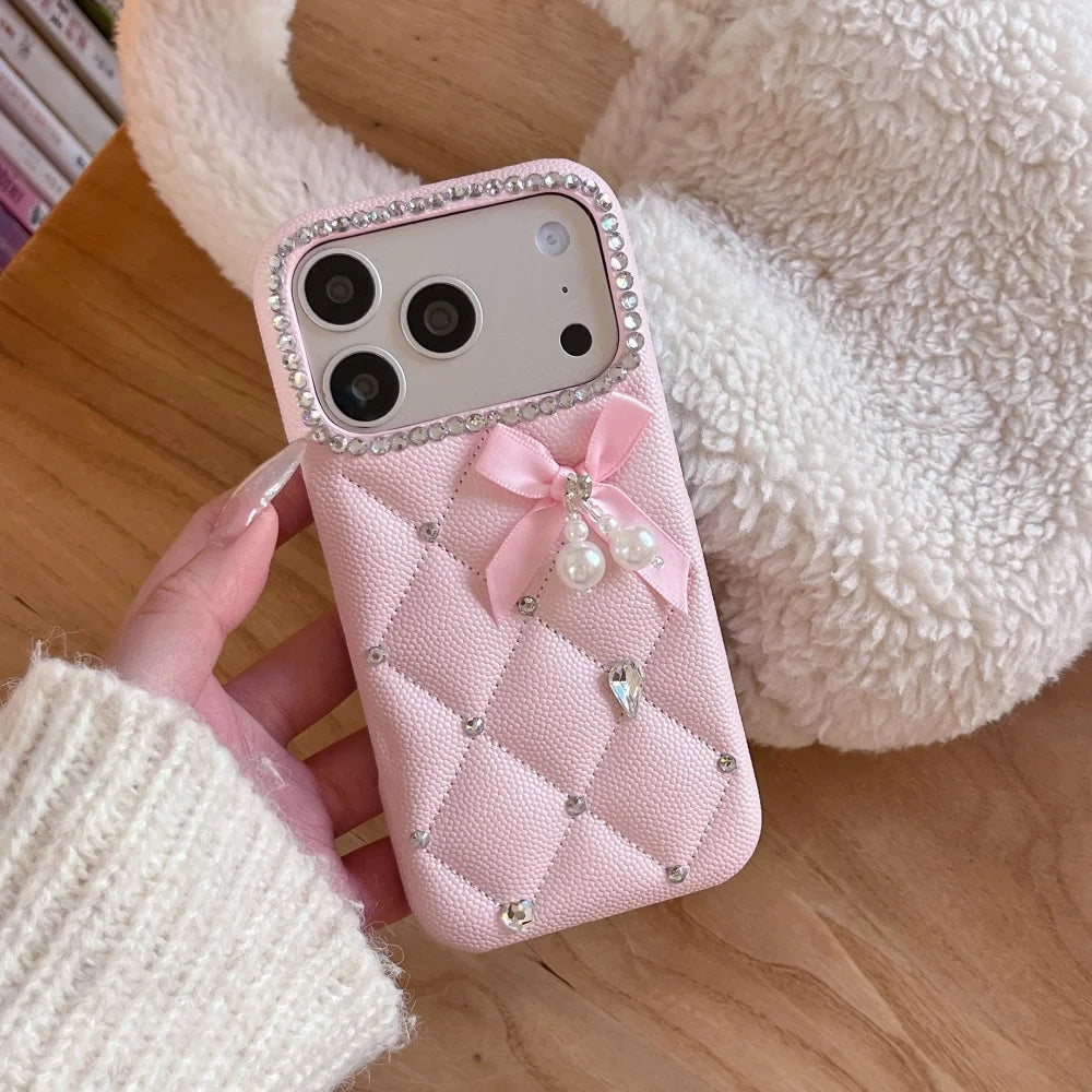 Luxury Quilted Pearl Bow Phone Case