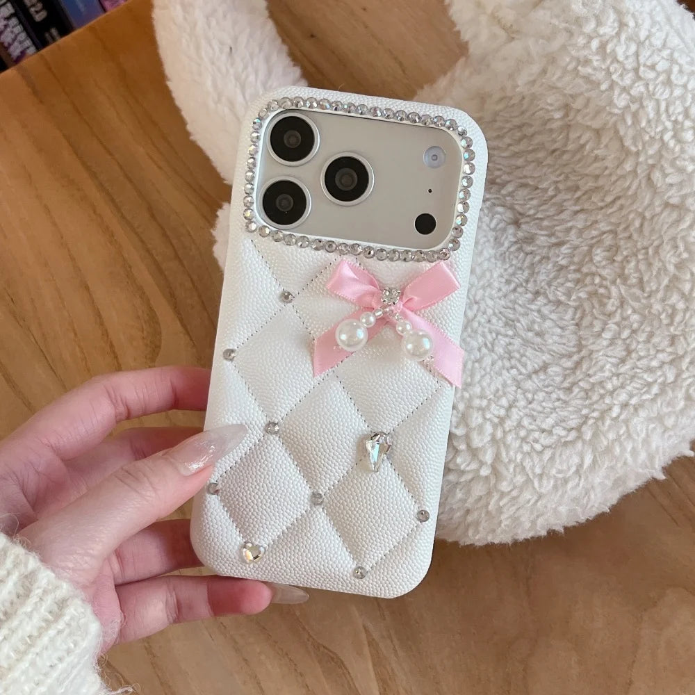 Luxury Quilted Pearl Bow Phone Case