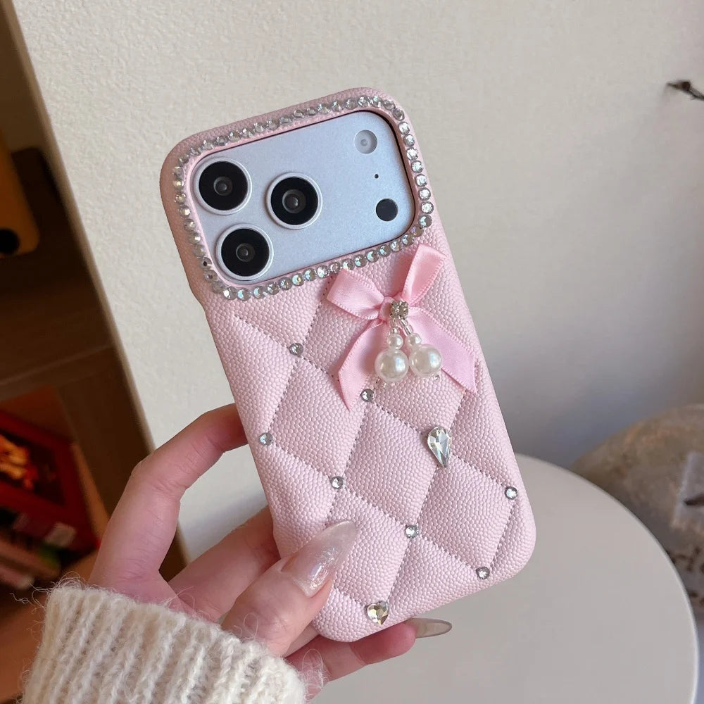 Luxury Quilted Pearl Bow Phone Case