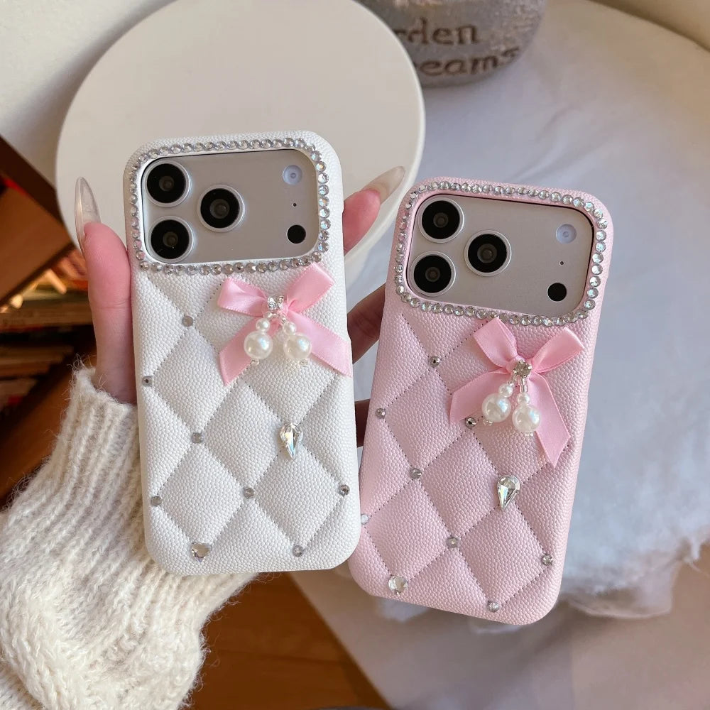 Luxury Quilted Pearl Bow Phone Case