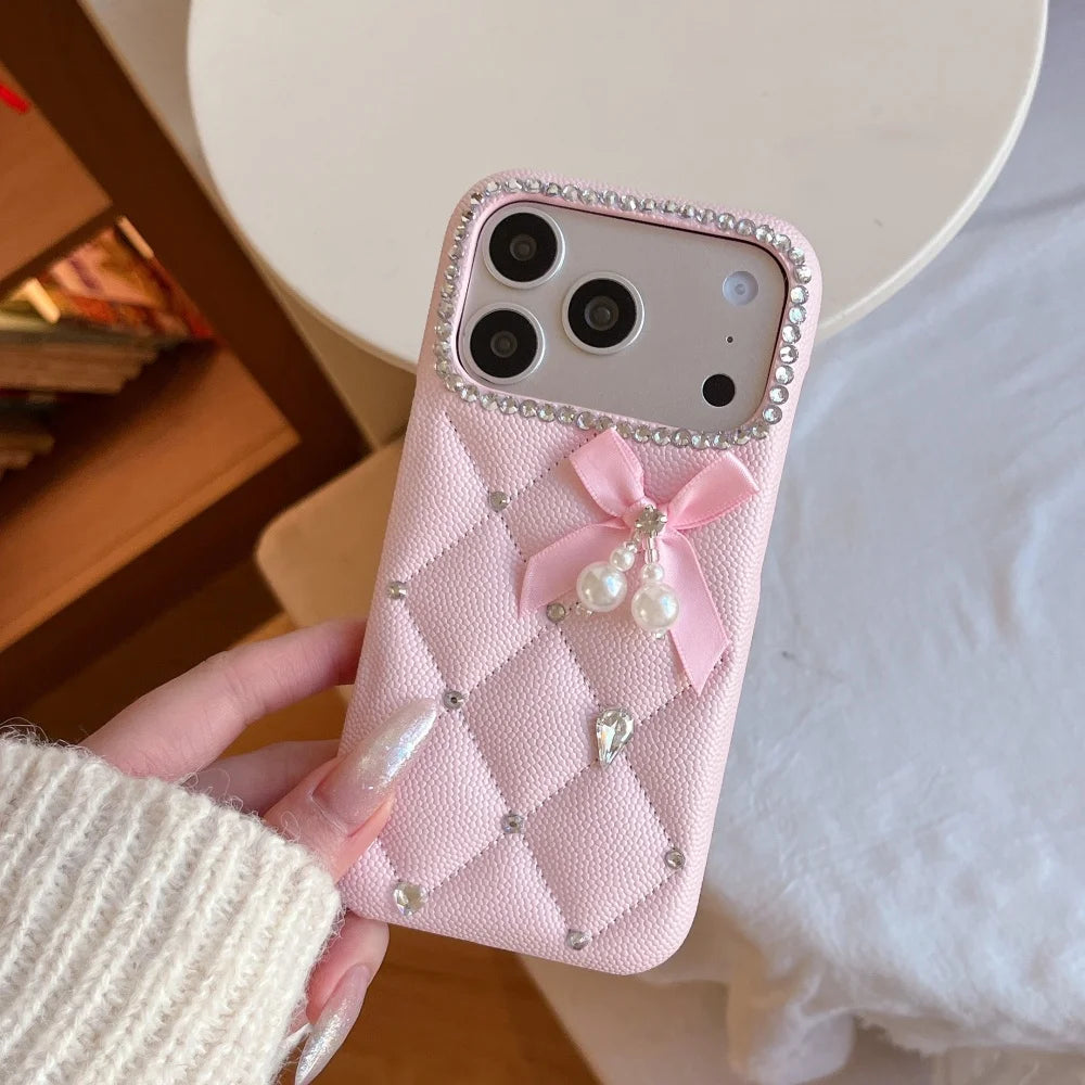 Luxury Quilted Pearl Bow Phone Case