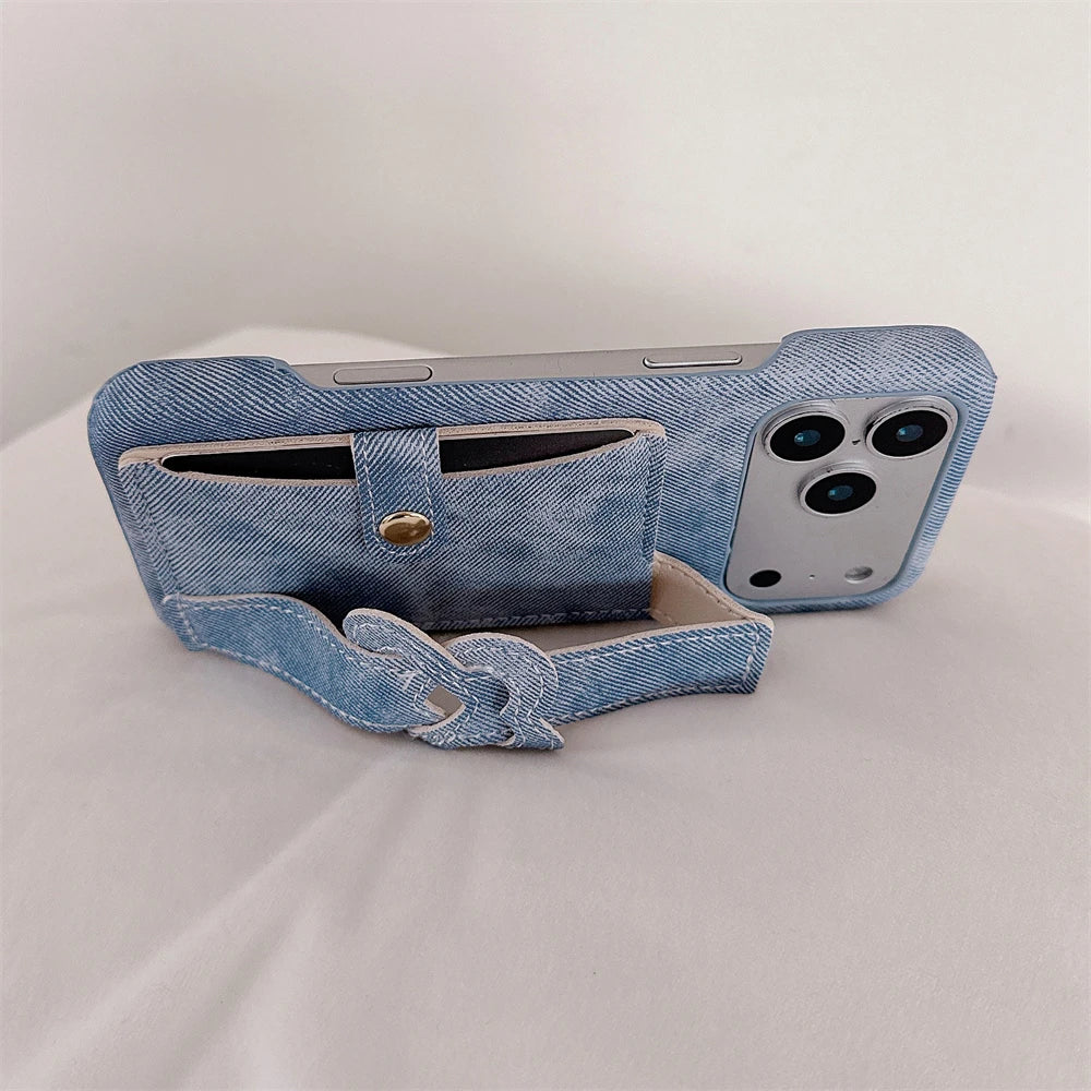 Denim Card Holder Matte Phone Case with Heart Strand