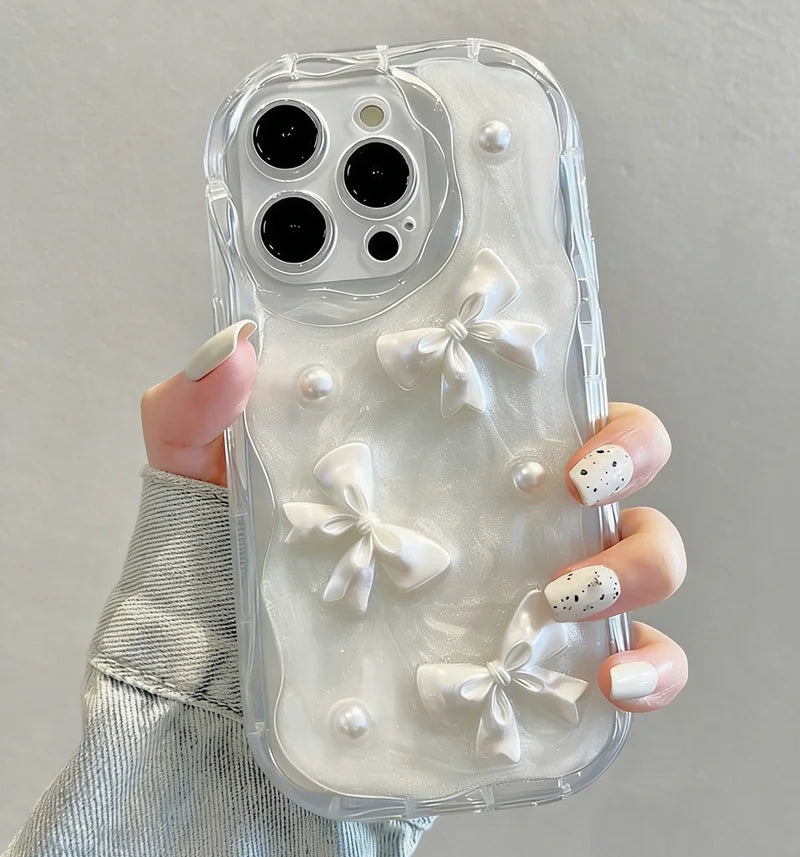 Cute Korean 3D Bow Pearl Phone Case