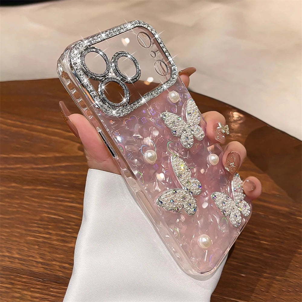 Rhinestone Border & Pearl Butterfly Phone Case