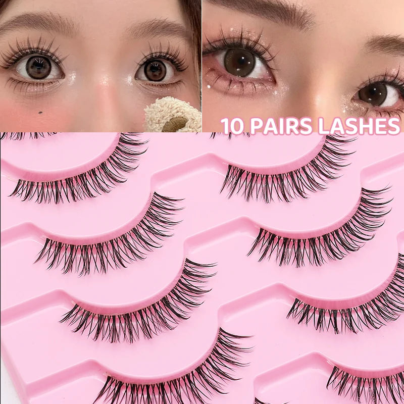 DINGSEN 10 Pair Clear Band Manga Style False Eyelashes