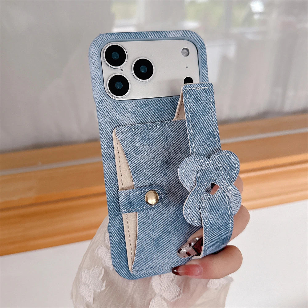 Denim Card Holder Matte Phone Case with Heart Strand