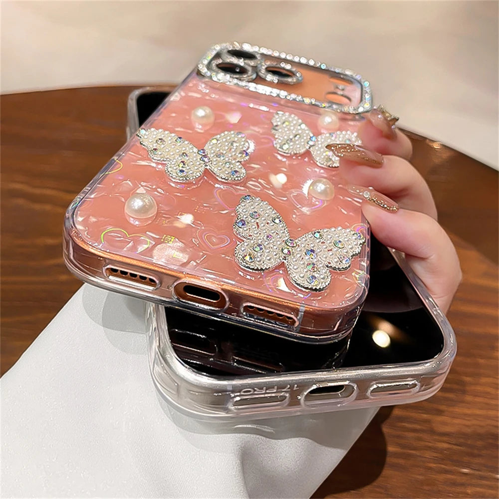 Rhinestone Border & Pearl Butterfly Phone Case