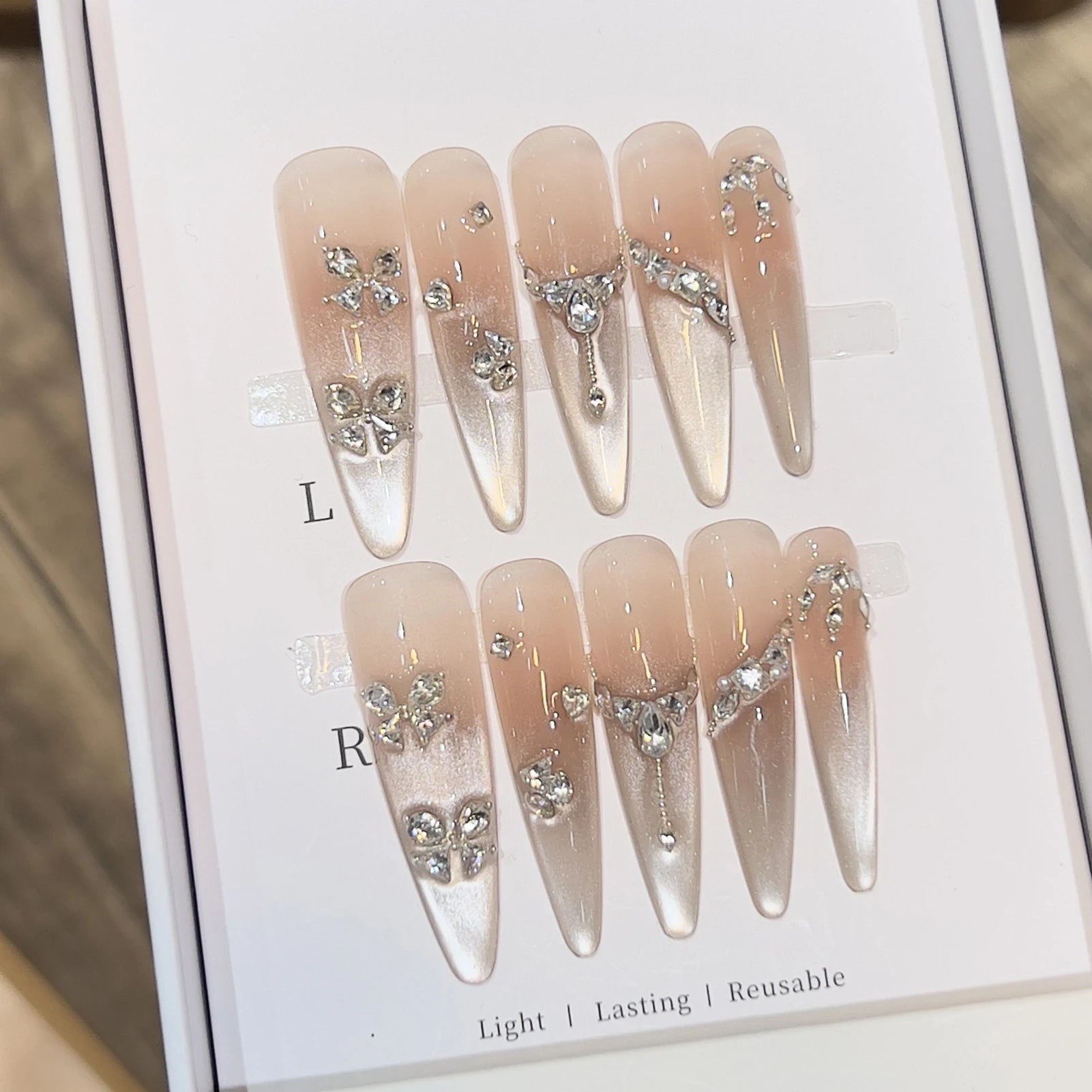 10pcs Green Flower Shimmer Press On Nails