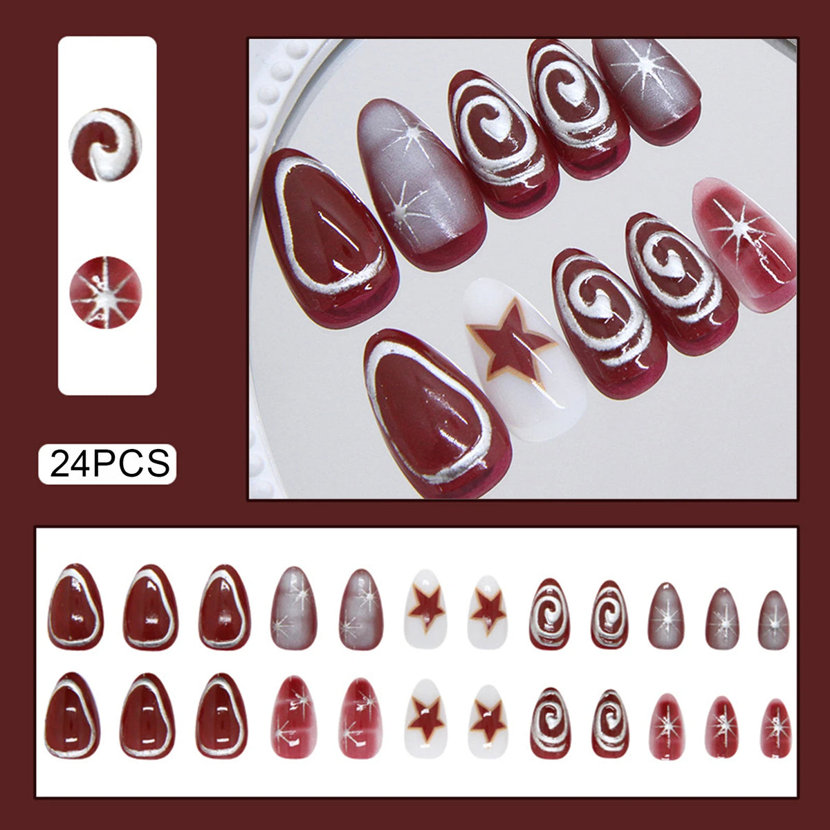 24pcs Amber Rose Floral Design Press on Nails