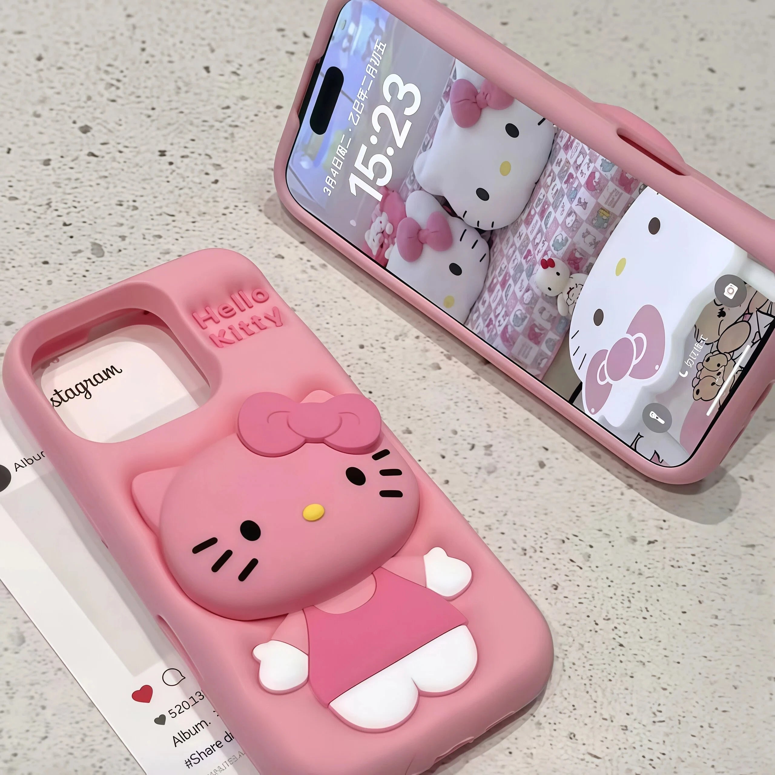 3D Hello Kitty Phone Case with Retractable Head Bracket