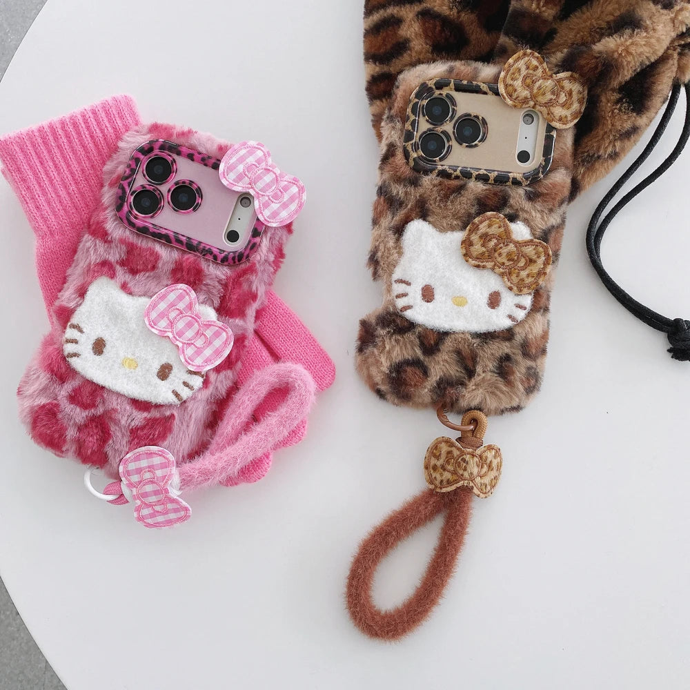 Sanrio Hello Kitty Leopard Fluffy Plush Phone Case