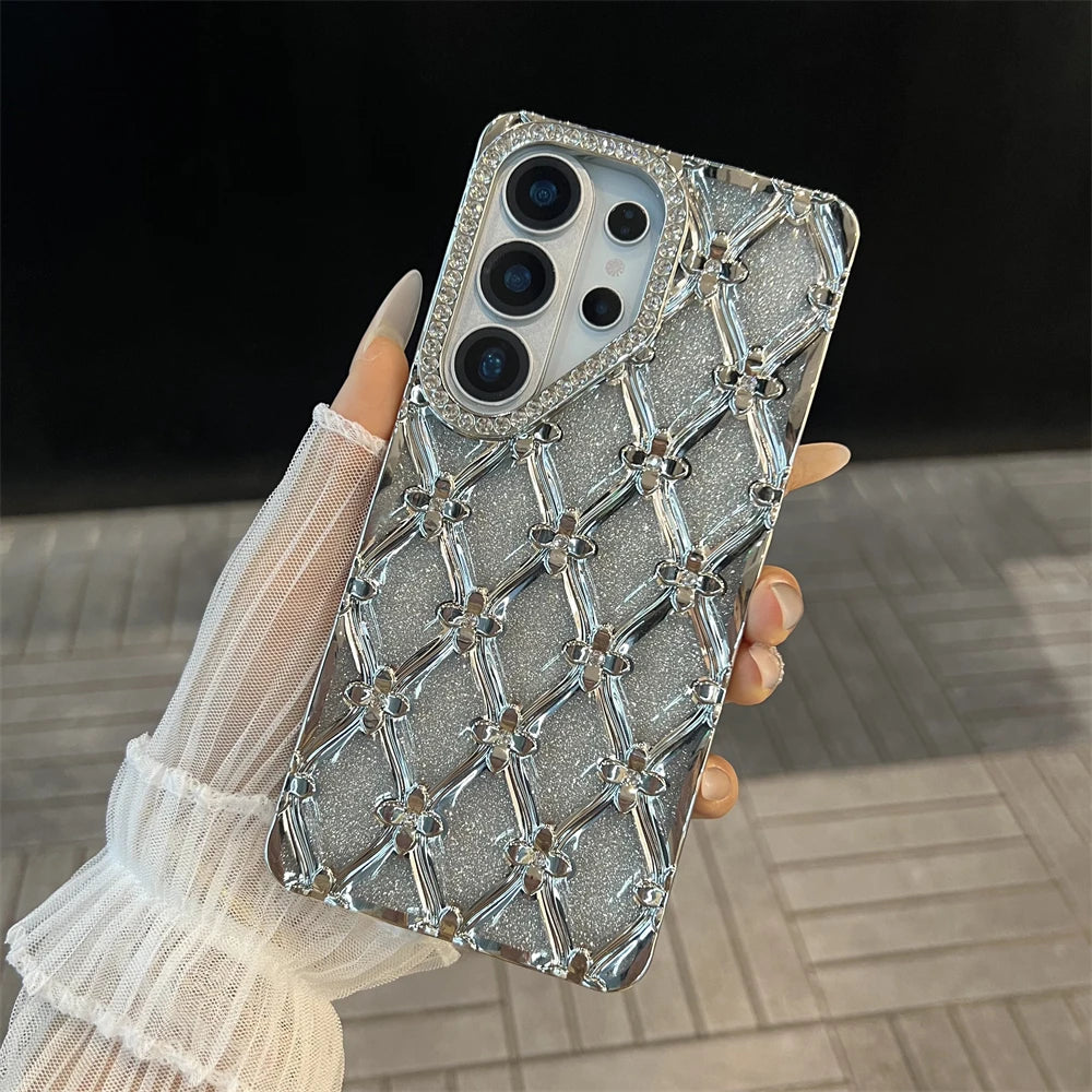 Samsung | Rhinestone Pattern Clear Case With Wrist Pearl Strap Bracelet