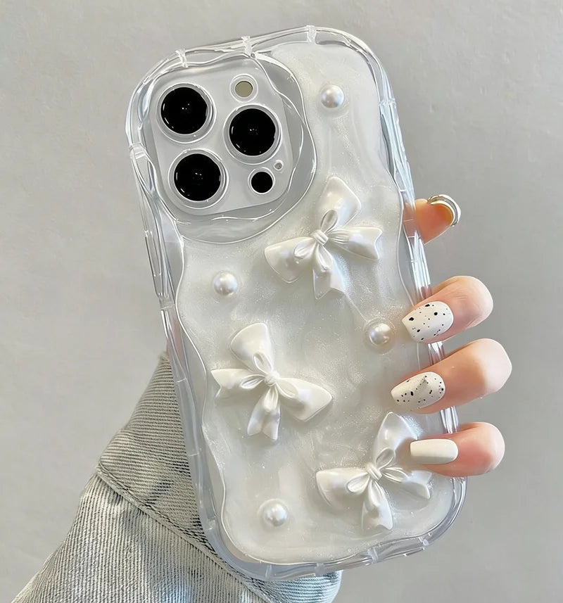 Cute Korean 3D Bow Pearl Phone Case