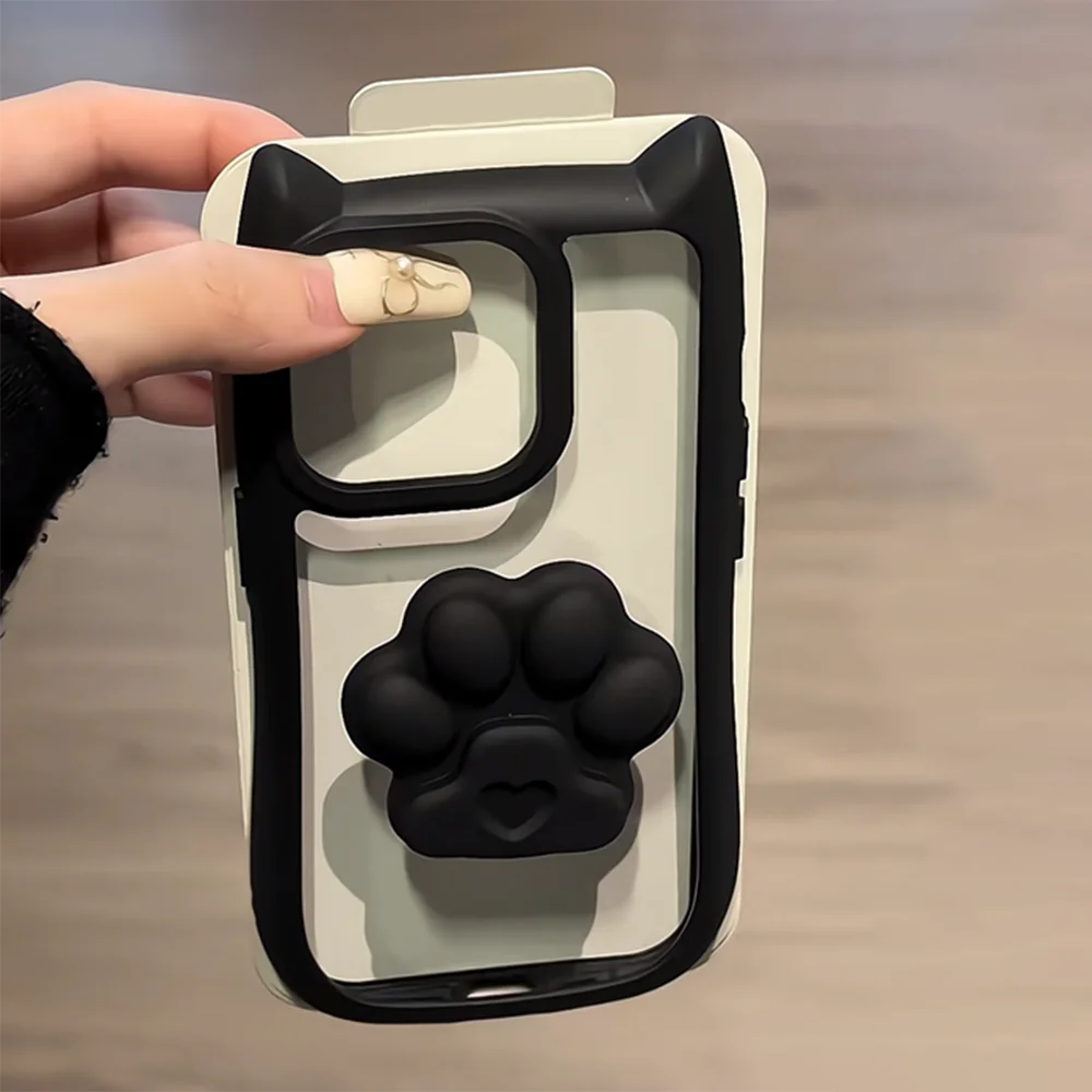 Cute 3D Cat Ear & Claw Grip Phone Case