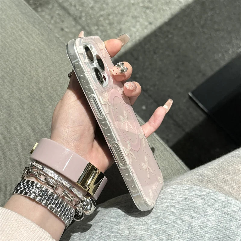 Magnetic Pearl Bowknot Stand Phone Case