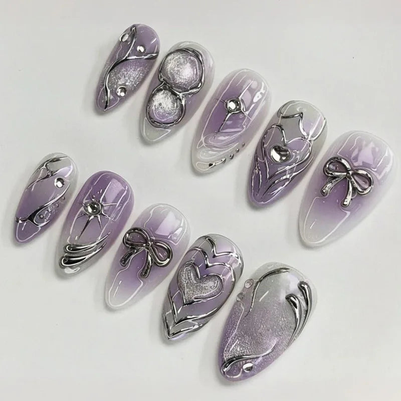 24pcs Sweet & Edgy Metallic Fake Nails