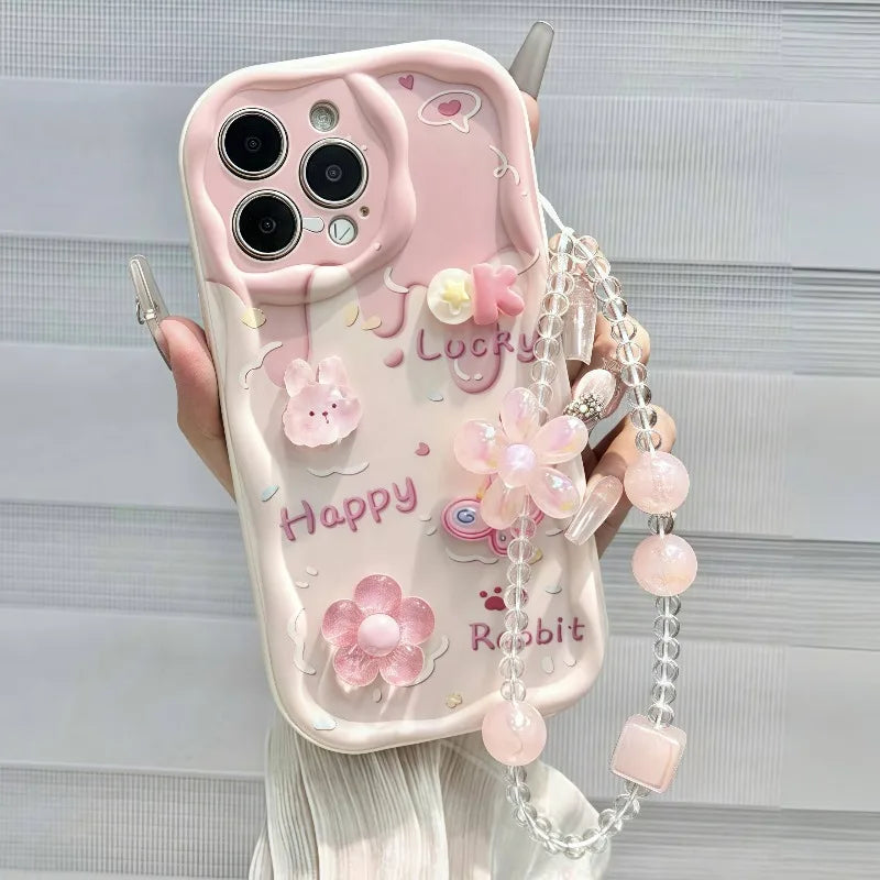 Pink 3D Bunny & Flowers Phone Case