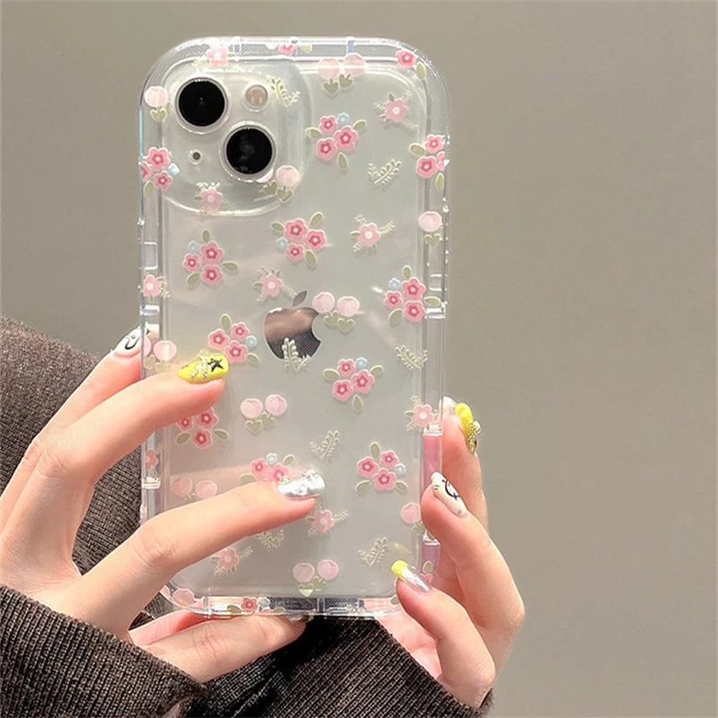 Pink Floral Clear Soft Phone Case