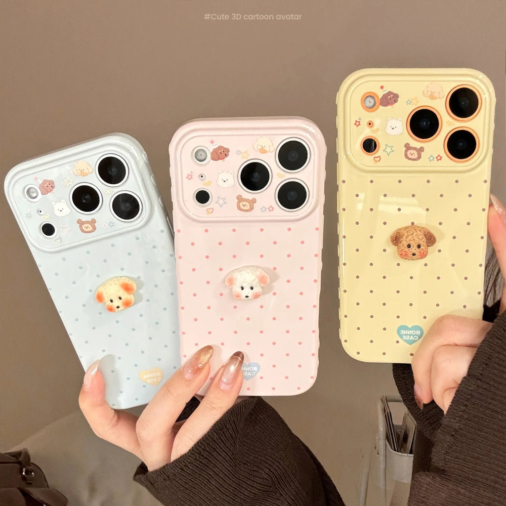 Korean Polka Dots with 3D Cartoon Puppy Phone Case