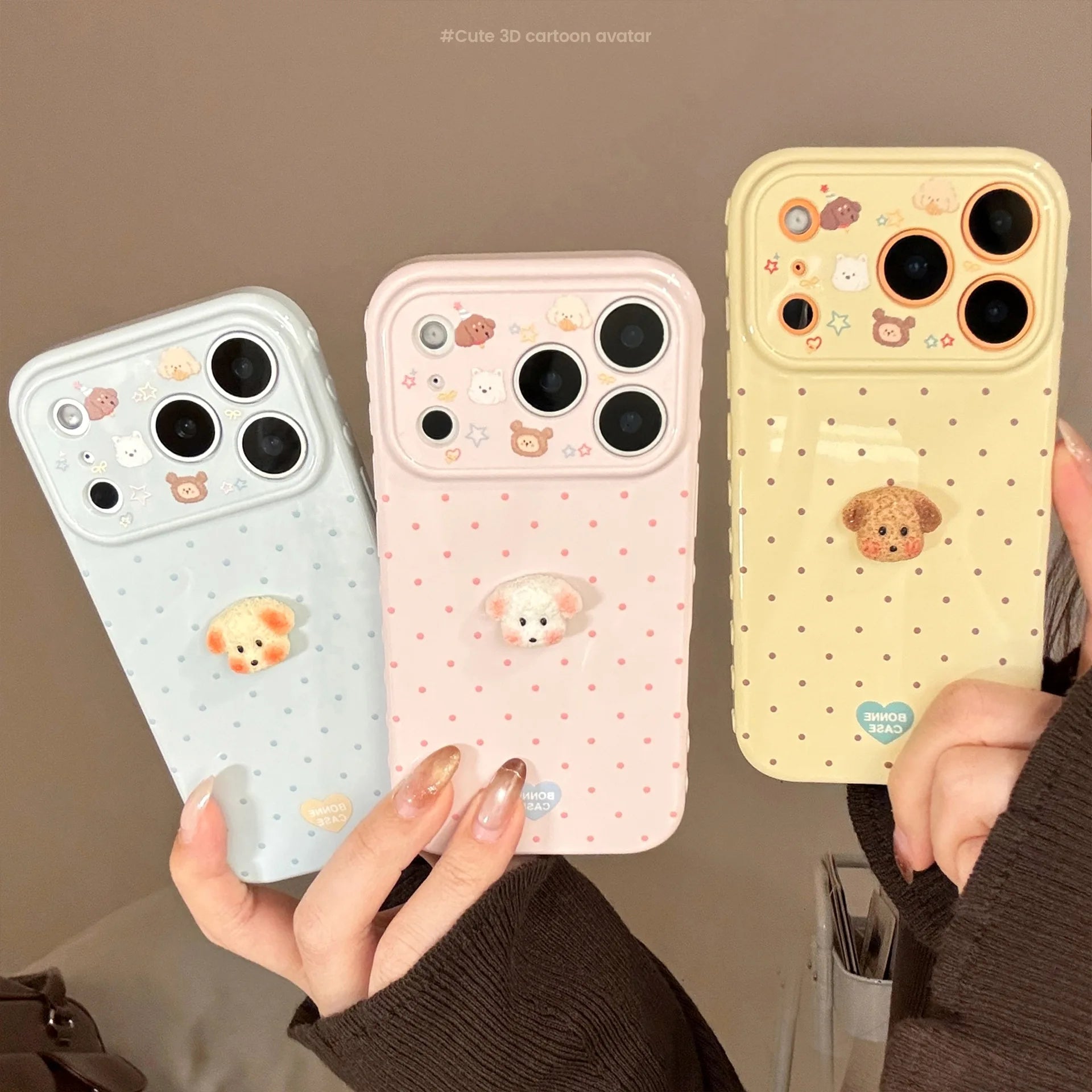 Korean Polka Dots with 3D Cartoon Puppy Phone Case