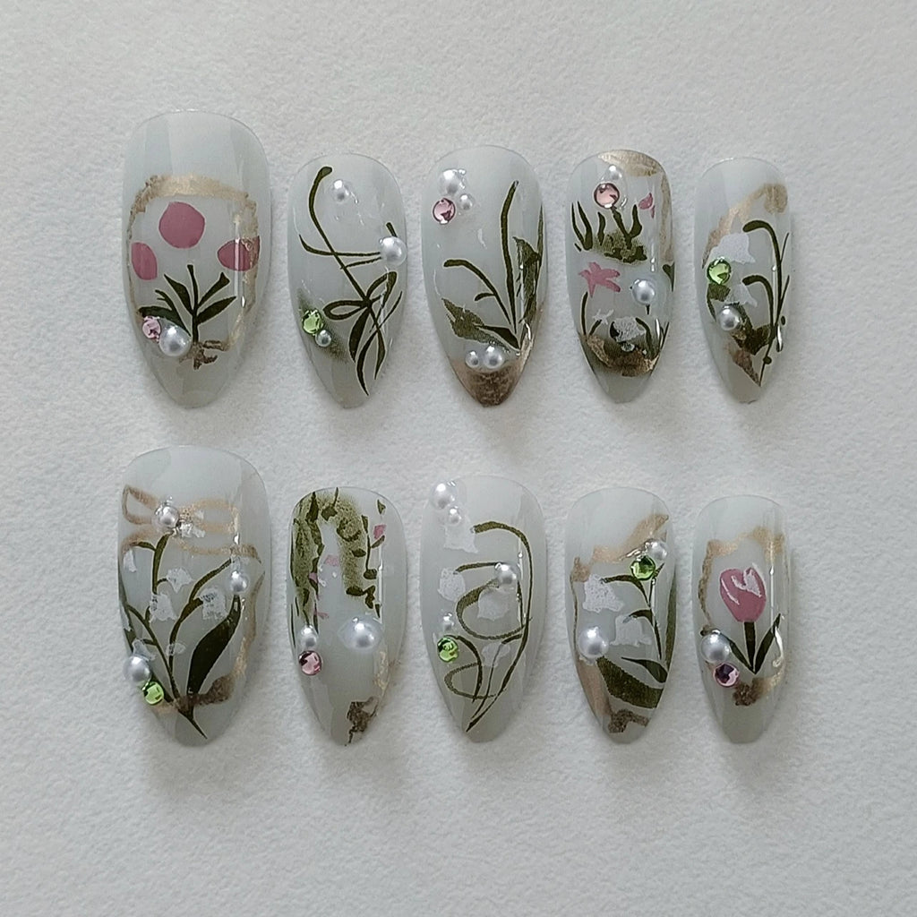 24Pcs Floral Press on Nails