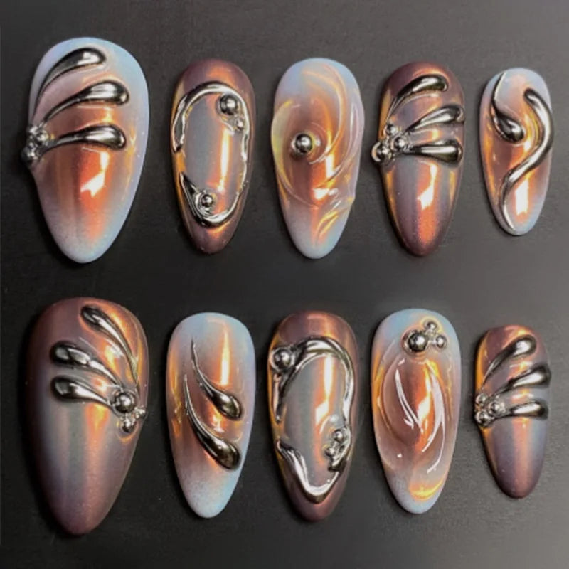 24pcs Sweet & Edgy Metallic Fake Nails