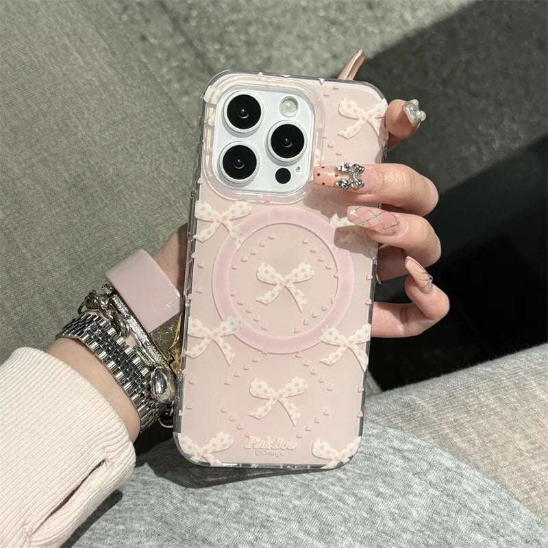 Magnetic Pearl Bowknot Stand Phone Case