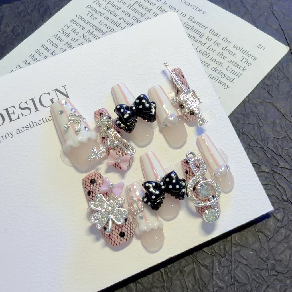 Rose Bow Pearl | Musical Notes French Press on Nails