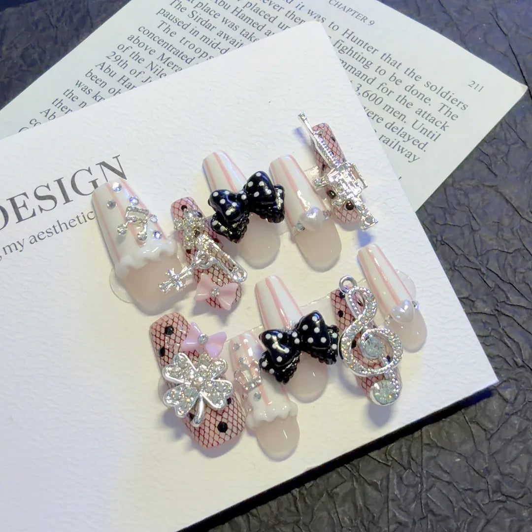 Rose Bow Pearl | Musical Notes French Press on Nails