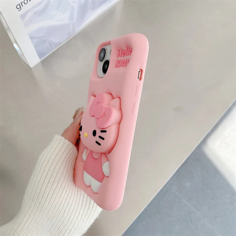 3D Hello Kitty Phone Case with Retractable Head Bracket