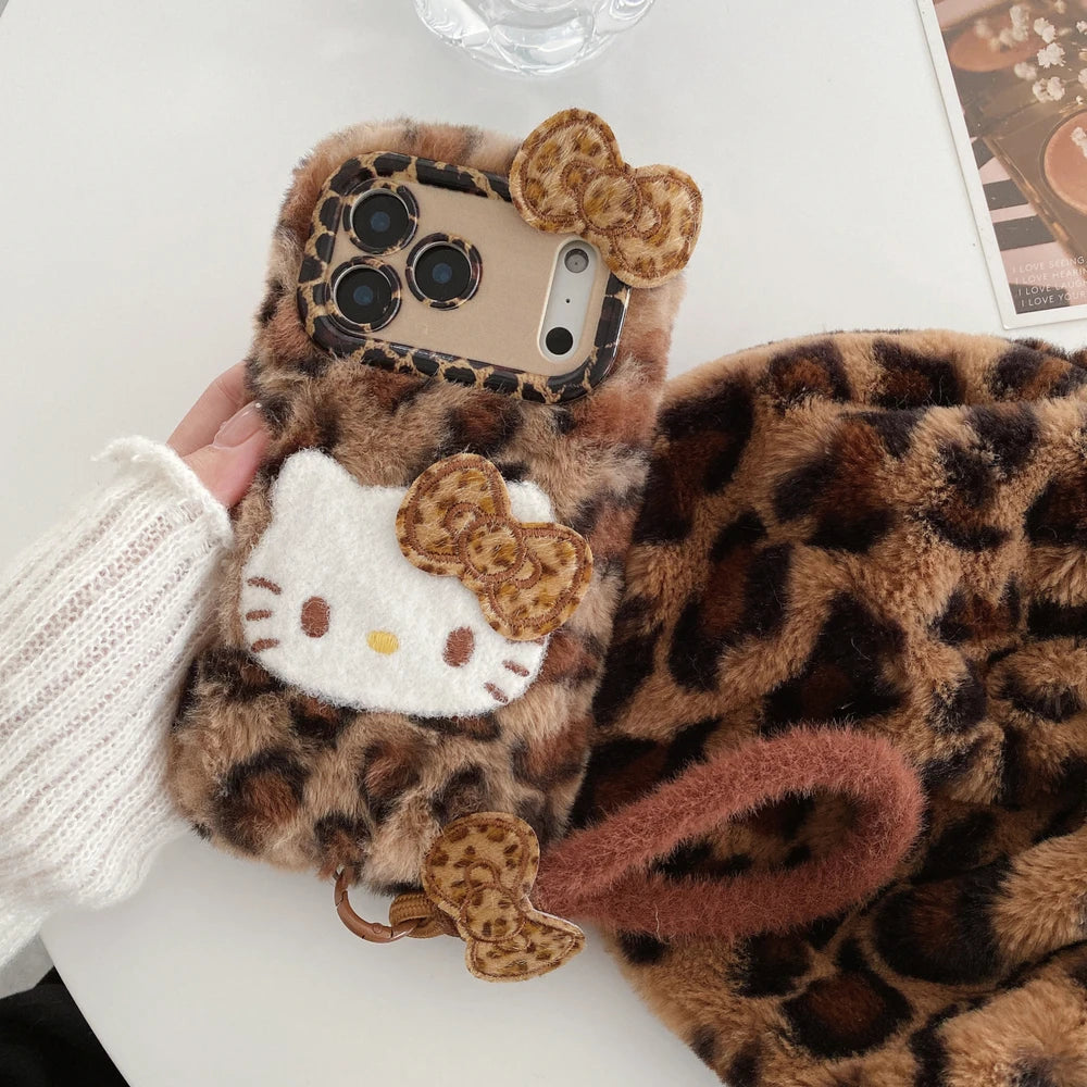 Sanrio Hello Kitty Leopard Fluffy Plush Phone Case