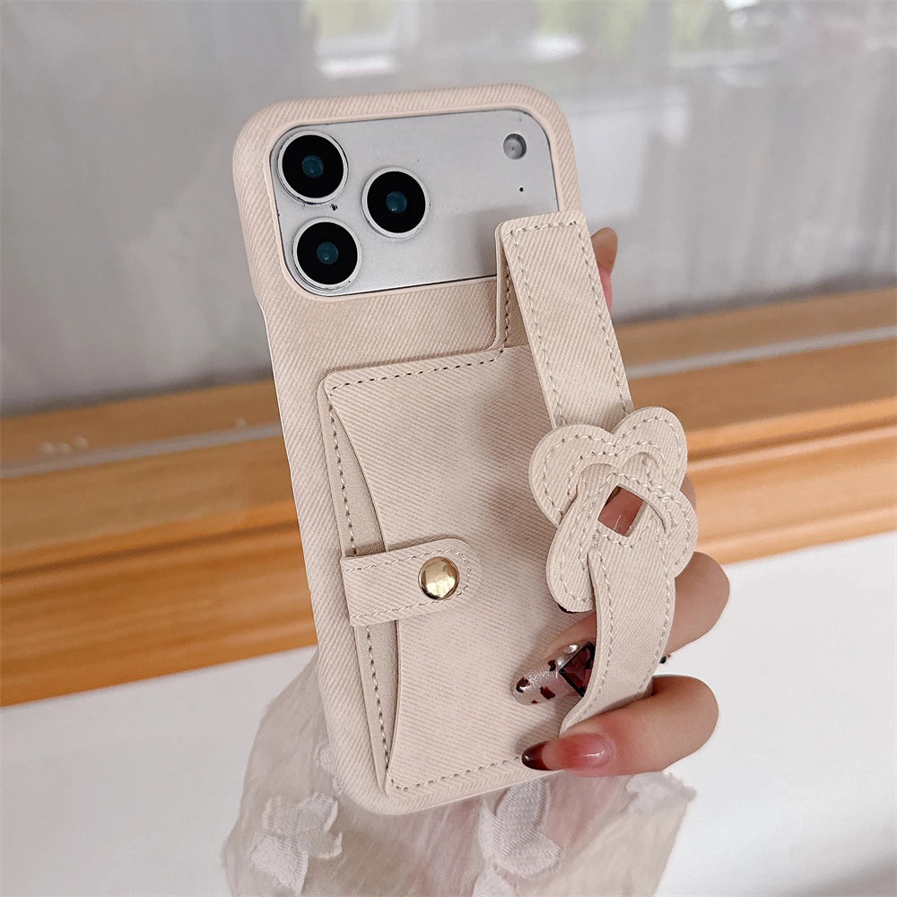 Denim Card Holder Matte Phone Case with Heart Strand