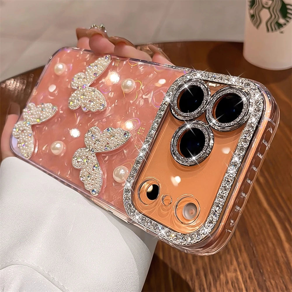 Rhinestone Border & Pearl Butterfly Phone Case