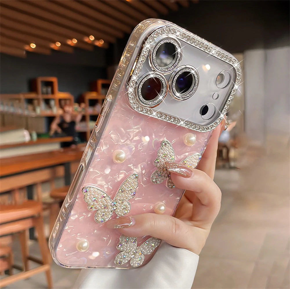 Rhinestone Border & Pearl Butterfly Phone Case