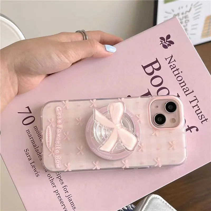 Baby Pink Bow Phone Case with Magnetic Holder