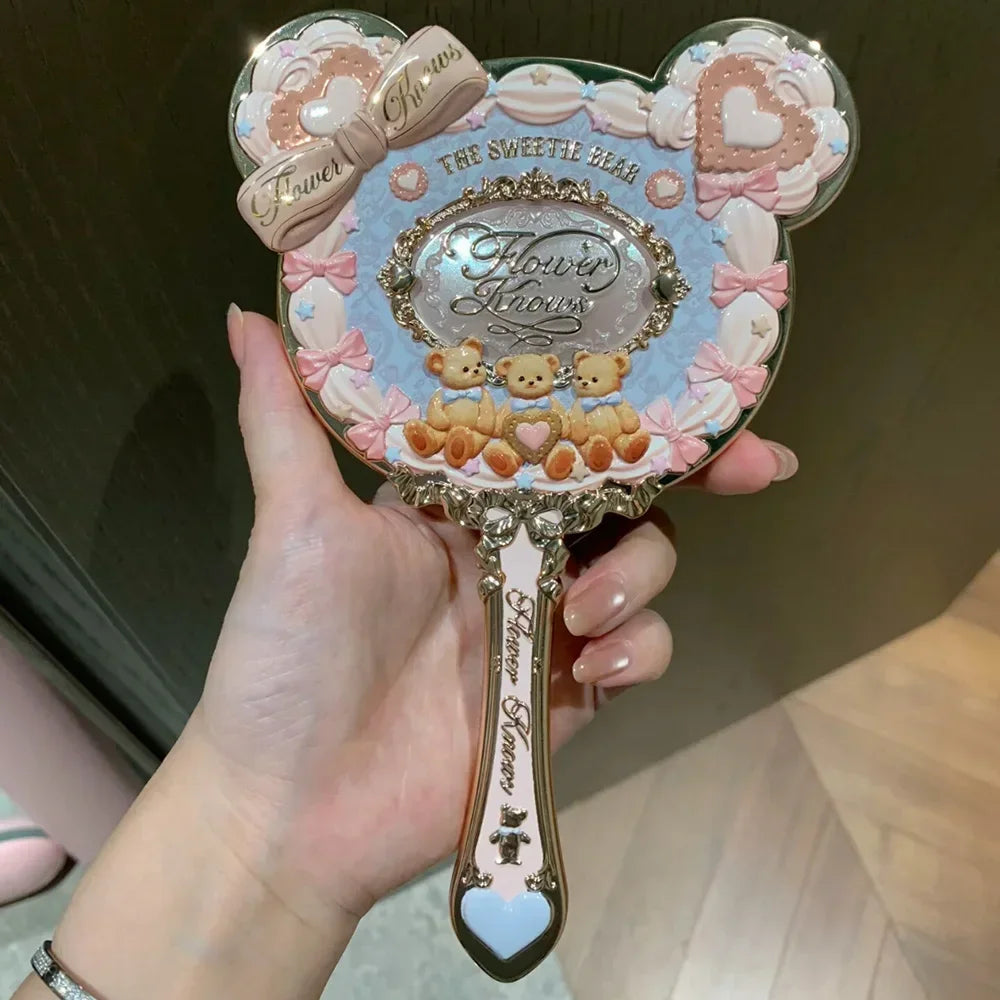 Pastel Pink & Blue Aesthetic Hand Mirror with Powder Puff And Canvas Tote Bag