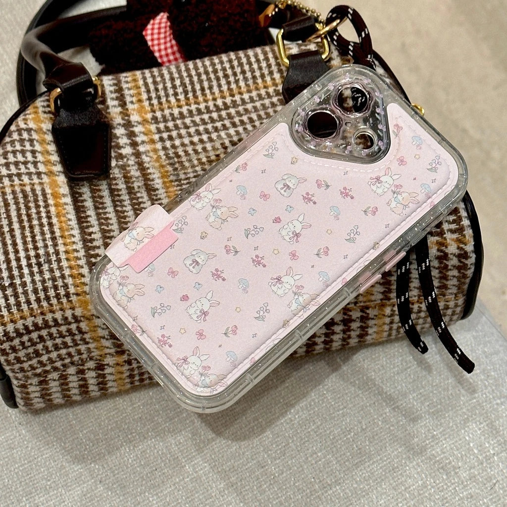 Plush Rabbit & Flower Leather Phone Case