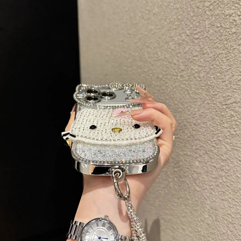 Kawaii Hello Kitty Bedazzled Phone Case With Lanyard