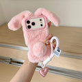 3D Fluffy Bunny Ears Phone Case With Lanyard