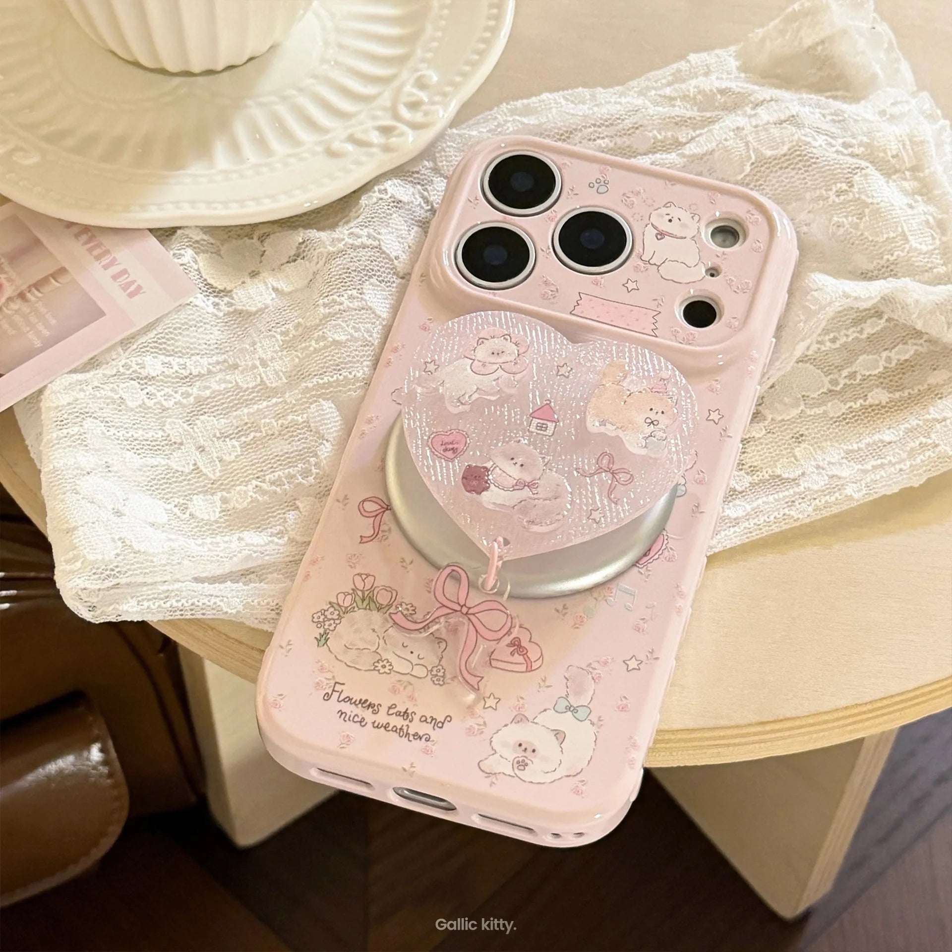 Cartoon Kitten Heart Magnetic Phone Case