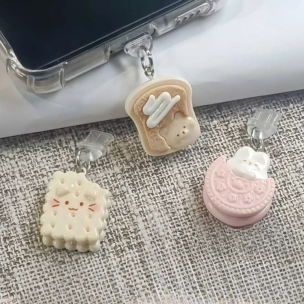 Cute Bunny & Kitten Snacks Phone Dust Plug Pendant Charm