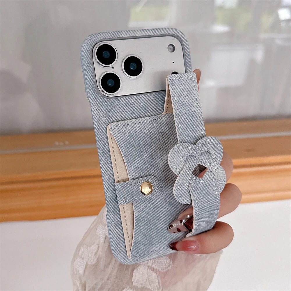 Denim Card Holder Matte Phone Case with Heart Strand