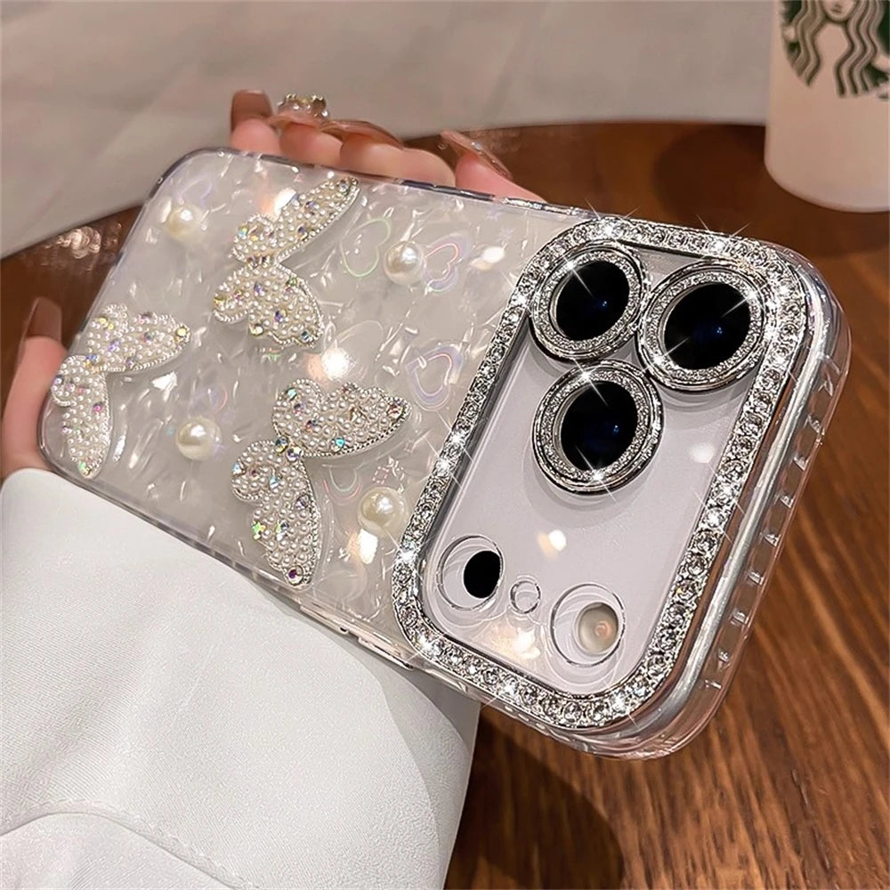 Rhinestone Border & Pearl Butterfly Phone Case