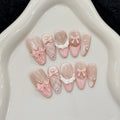 10pcs High Quality French Cat Eye Pink Bow Press on Nails