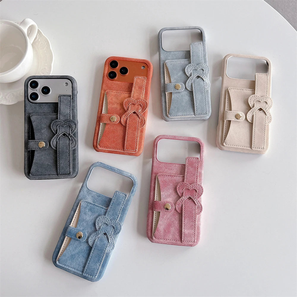 Denim Card Holder Matte Phone Case with Heart Strand