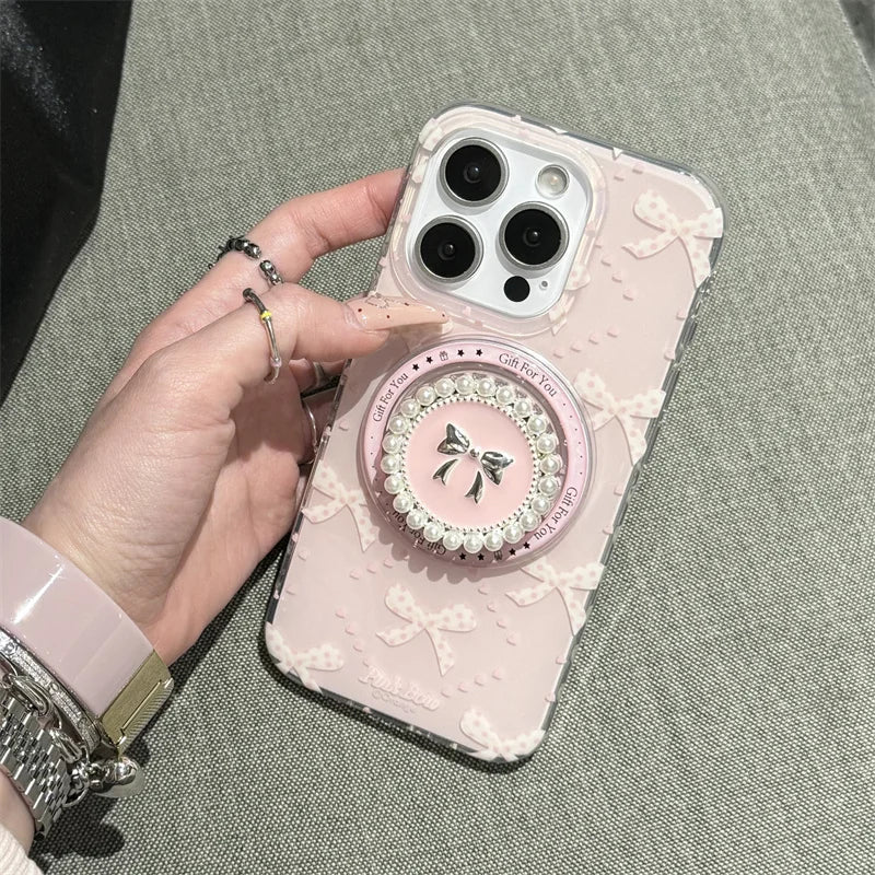 Magnetic Pearl Bowknot Stand Phone Case