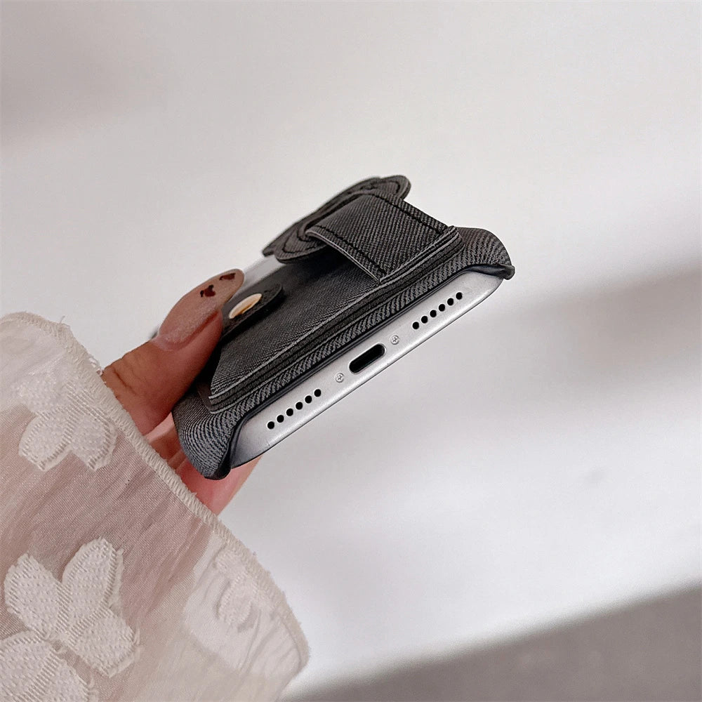 Denim Card Holder Matte Phone Case with Heart Strand
