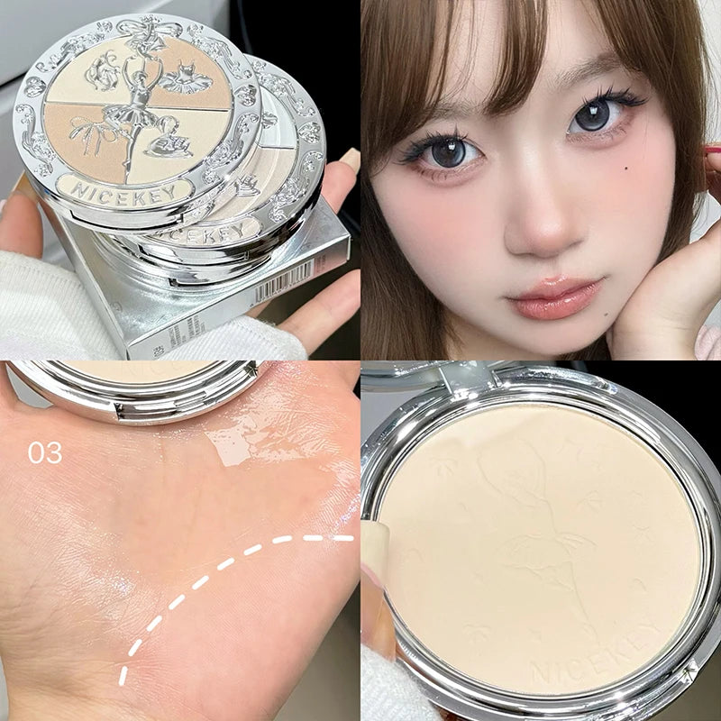 NICEKEY Pink Ballet Face Pressed Powder Soft Mist Setting Powder Three-color Matte Face Makeup Lasting Oil Control Foundation