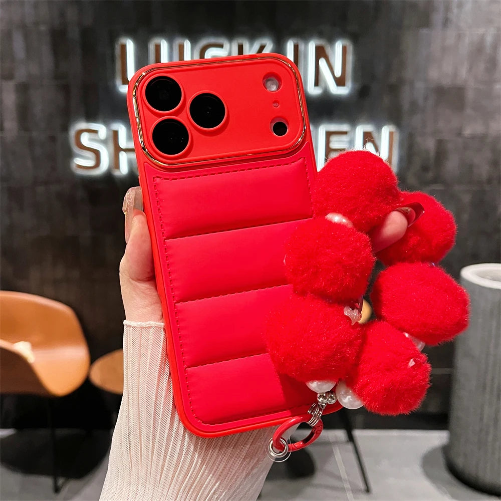 Luxury Down Jacket Solid Matte Phone Case With Wrist Strap