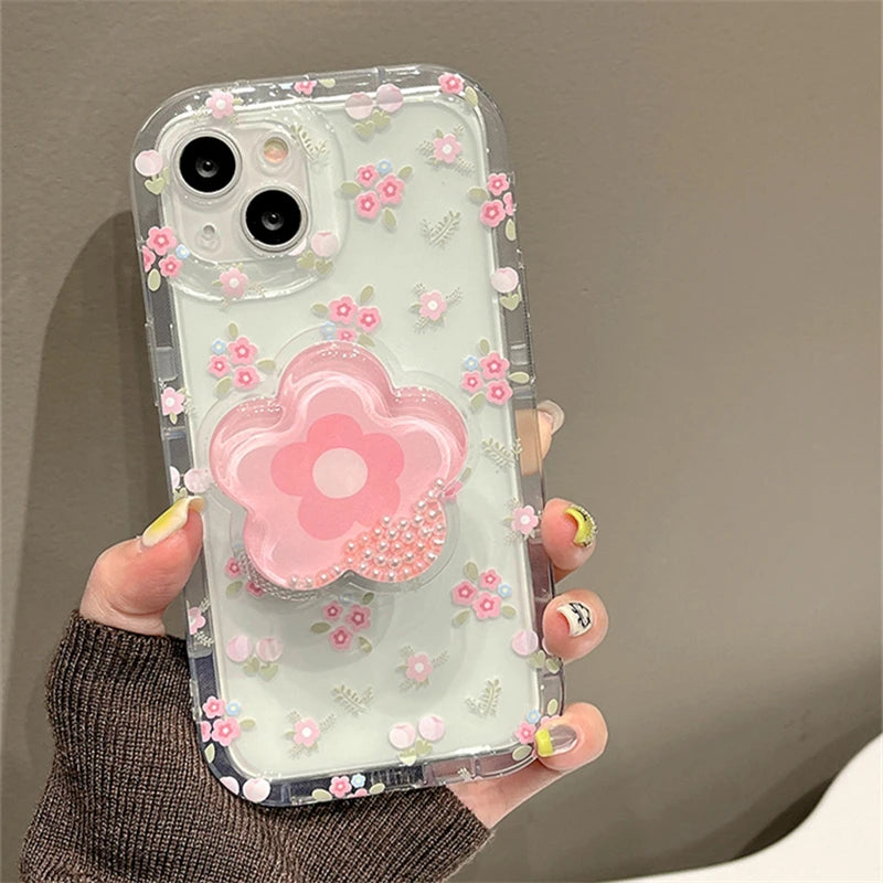 Pink Floral Clear Soft Phone Case